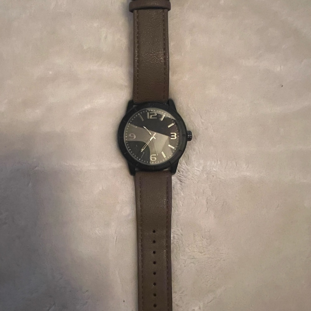 Elegant Black Case Watch with Brown Strap